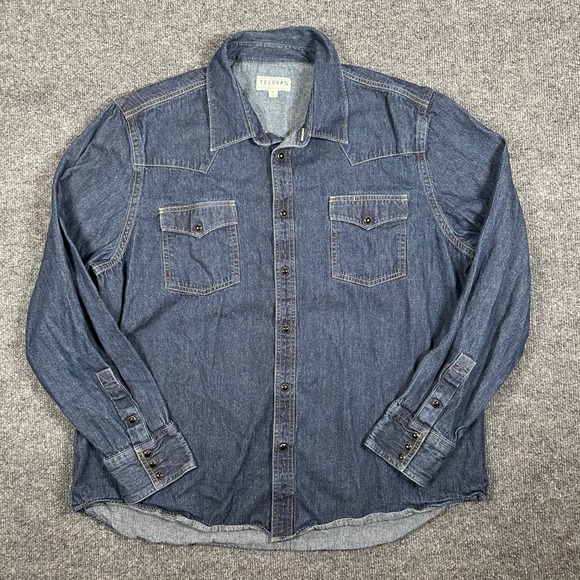 Tecovas Other - Tecovas Denim Pearl Snap Western Shirt Indigo Blue Long Sleeve Yoke Mens Size XL